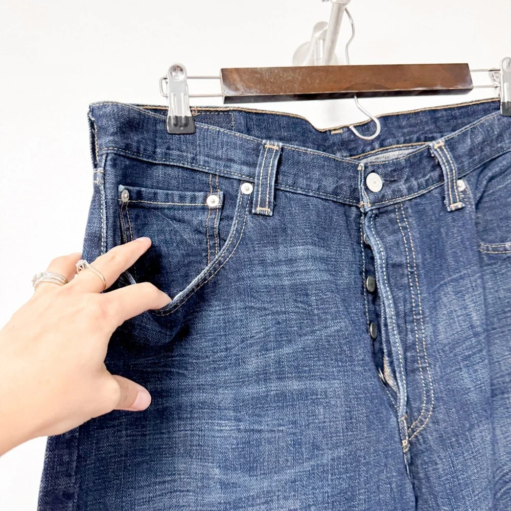 Levi's 501 100% Cotton Button Fly Straight Jeans‎ Dark Blue 36 x 34